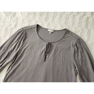 Lucky Brand Women's Medium Taupe Modal Blend Keyhole Neck Smocked‎ Cuff Blouse